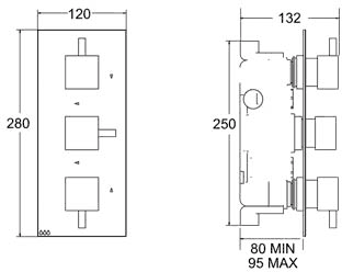 Additional image for 1/2" Triple Concealed Thermostatic Shower Valve (Chrome).