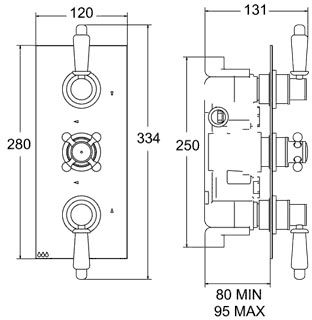 Additional image for 1/2" Triple Concealed Thermostatic Shower Valve (Chrome).