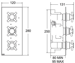 Additional image for 1/2" Triple Concealed Thermostatic Shower Valve (Chrome).