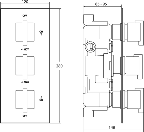 Additional image for Thermostatic TMV2 1/2" Triple Concealed Shower Valve (Chrome).