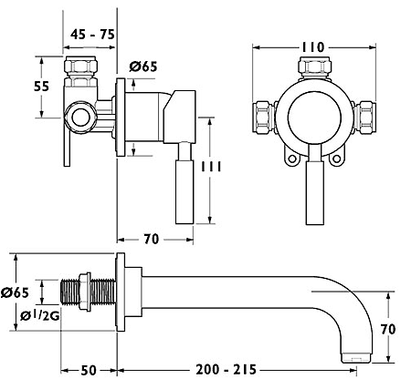 Additional image for 2 Faucet Hole Wall Mounted Basin Mixer Faucet.