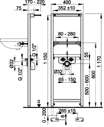 Additional image for Frame For Wall Hung Basin (1170x400mm).