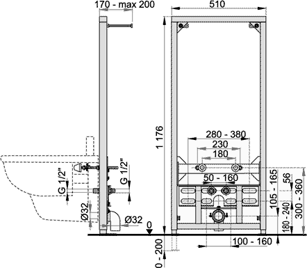 Additional image for Frame For Wall Hung Bidet (1176x510mm).