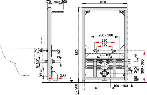 Additional image for Frame For Wall Hung Bidet (850x510mm).