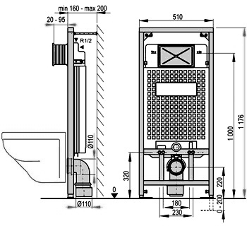 Additional image for Frame With Cistern For Wall Hung WC (1176x510mm).