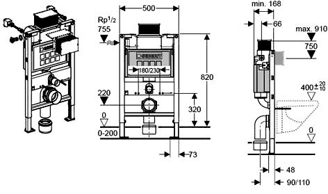 Additional image for Wall Hung WC Frame (0.82m) With UP200 Cistern.