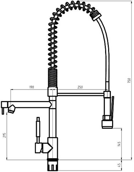 Additional image for Professional kitchen faucet with rinser and swivel spout. 750mm High.