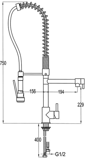 Additional image for Professional tall kitchen faucet with rinser and swivel spout. 750mm High.