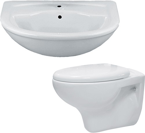 Additional image for 2 Piece Bathroom Suite With Wall Hung Toilet & Semi Recess Basin.