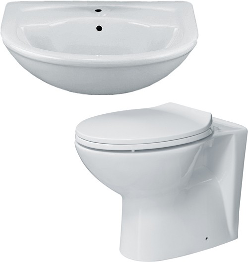 Additional image for 2 Piece Bathroom Suite With Back To Wall Toilet & Semi Recess Basin.