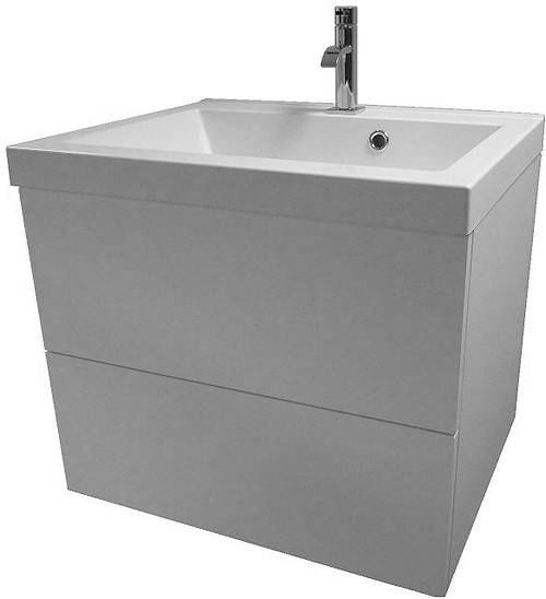 Additional image for Wall Hung Vanity Unit With Drawers & Basin (Harlow White), 600x500mm