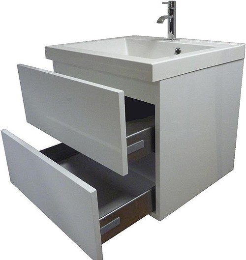 Additional image for Wall Hung Vanity Unit With Drawers & Basin (Harlow White), 600x500mm
