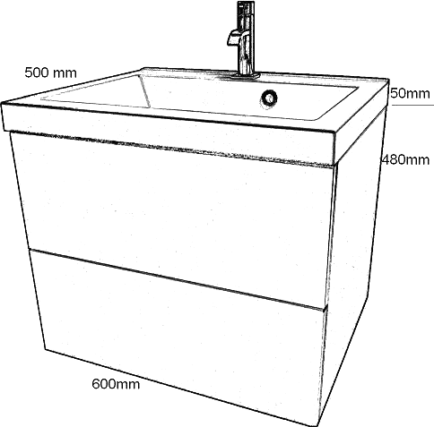 Additional image for Wall Hung Vanity Unit With Drawers & Basin (Harlow White), 600x500mm