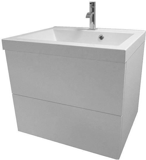 Additional image for Wall Hung Vanity Unit With Drawers & Basin (White), 600x500mm.