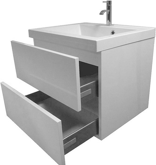 Additional image for Wall Hung Vanity Unit With Drawers & Basin (White), 600x500mm.