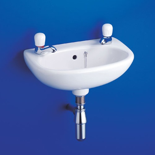 Additional image for 2 Faucet Hole Wall Hung Basin With Hangers. 355mm.