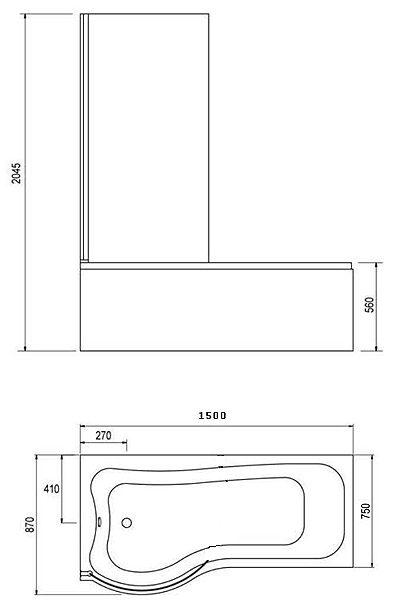 Additional image for Complete Shower Bath (Left Hand). 1500x750mm.