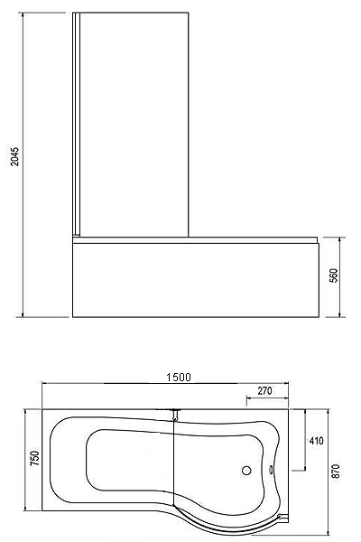 Additional image for Complete Shower Bath With Screen & Door (Right Hand). 1500x750mm.