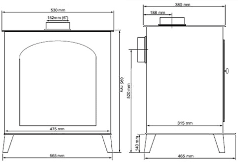 Additional image for Warwick Wood Burning Stove.  695x565mm. 9kW.