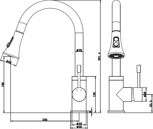 Additional image for Shine Kitchen Faucet, Multi Mode Pull Out Rinser (Chrome).