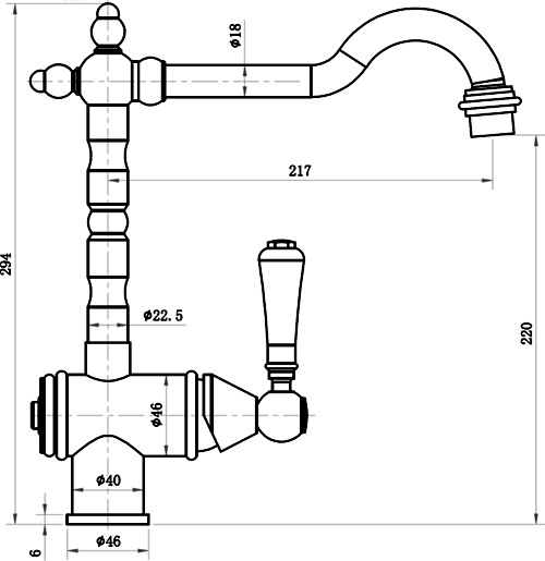 Additional image for Rustique Traditional Kitchen Faucet With Swivel Spout (Chrome).