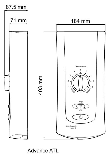 Additional image for Mira Advance ATL 9kW, thermo, white & chrome.