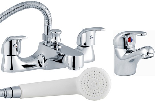 Additional image for Basin & Bath Shower Mixer Faucet Set (Chrome).