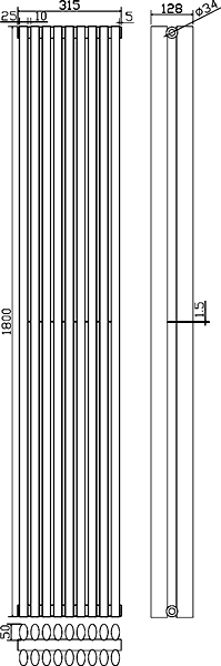 Additional image for Cypress 5036 BTU Radiator (Black). 1800x315mm.