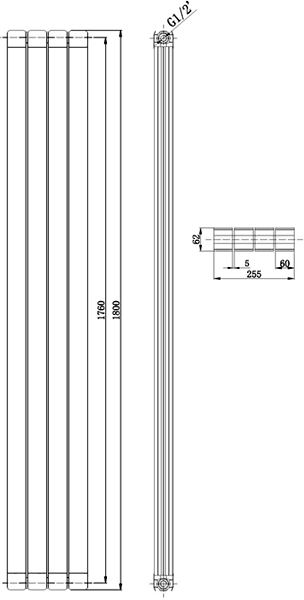 Additional image for Myrtle Vertical Radiator (Black). 255x1800mm. 4105 BTU.