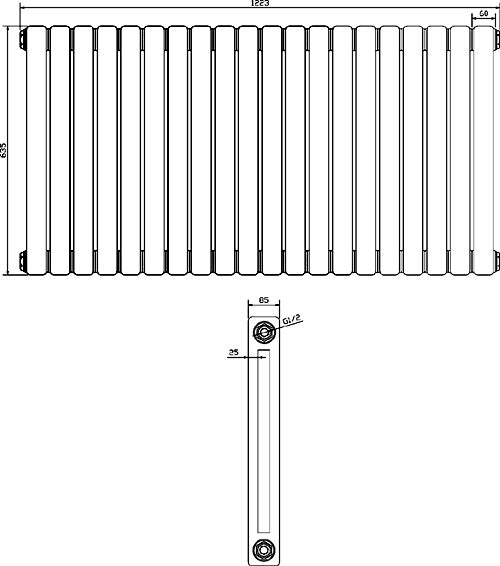 Additional image for Peony Double Radiator. 7108 BTU (White). 1223x635mm.