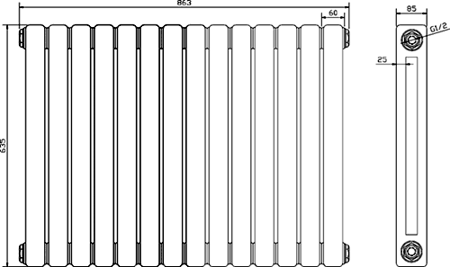 Additional image for Peony Double Radiator. 5108 BTU (White). 863x635mm.