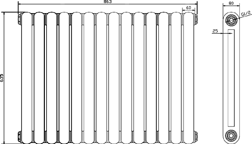 Additional image for Salvia Double Radiator. 5108 BTU (White). 863x635mm.