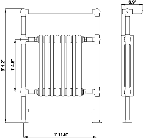 Additional image for Harrow Traditional Heated Towel Rail. 673x965mm. 3520 BTU.