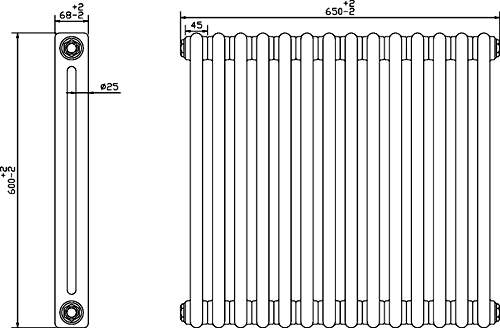 Additional image for Regency 2 Column Radiator (White). 650x600mm. 2981 BTU.