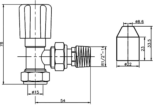 Additional image for Angled Radiator Valves (Pair, Chrome).