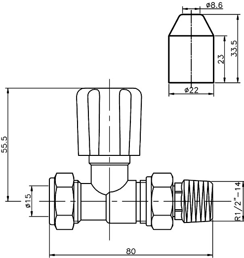 Additional image for Straight Radiator Valves (Pair, Chrome).