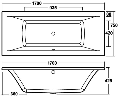 Additional image for Asselby Double Ended Acrylic Bath. 1700x750mm.