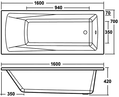 Additional image for Linton Single Ended Acrylic Bath. 1600x700mm.