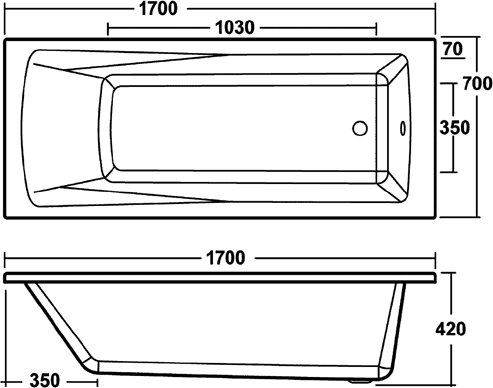 Additional image for Linton Single Ended Acrylic Bath. 1700x700mm.