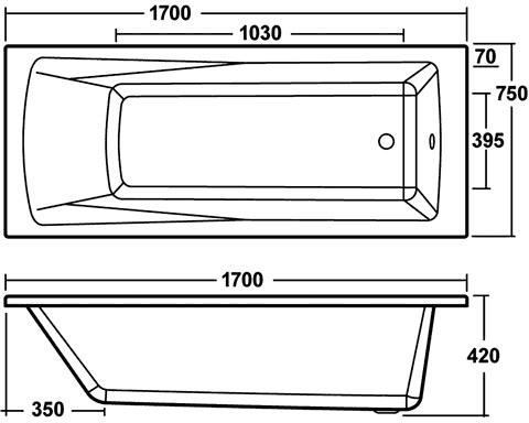 Additional image for Linton Single Ended Acrylic Bath. 1700x750mm.