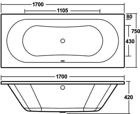 Additional image for Otley Double Ended Acrylic Bath. 1700x750mm.