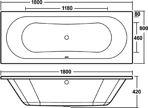 Additional image for Otley Double Ended Acrylic Bath. 1800x800mm.