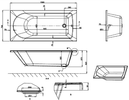 Additional image for Barmby Single Ended Acrylic Bath. 1500x700mm.