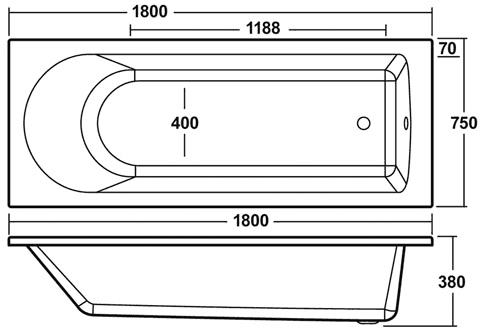 Additional image for Barmby Single Ended Acrylic Bath. 1800x750mm.