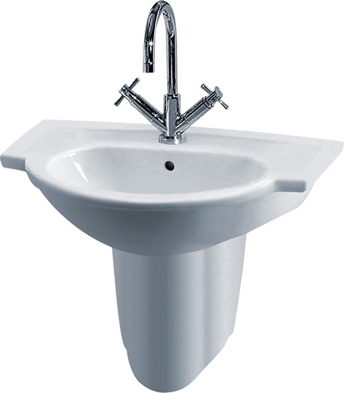 Additional image for Linton 600mm Wall Hung Basin & Semi Pedestal (1 Faucet Hole).