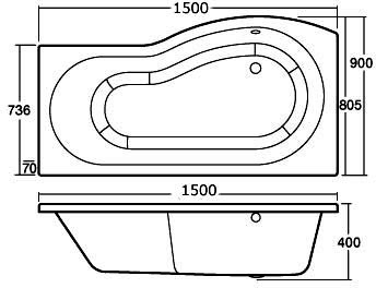 Additional image for Shower Bath With Screen & Panels (1500mm, Left Handed).