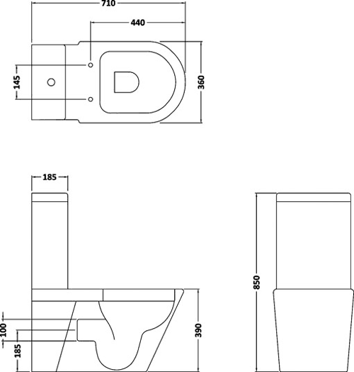 Additional image for Solace 4 Piece Bathroom Suite With 550mm Basin (1 Faucet Hole).