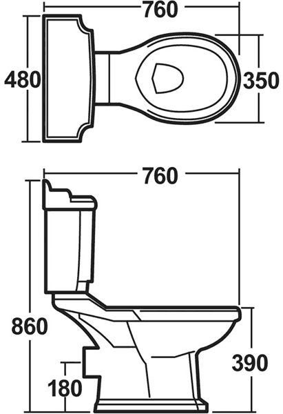 Additional image for Legend 4 Piece Bathroom Suite, 580mm Basin (2 Faucet Holes).