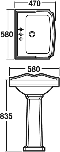 Additional image for Legend 4 Piece Bathroom Suite, 580mm Basin (2 Faucet Holes).
