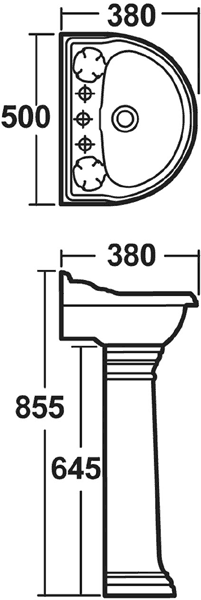 Additional image for Ryther 4 Piece Bathroom Suite With 500mm Basin (2 Faucet Holes).